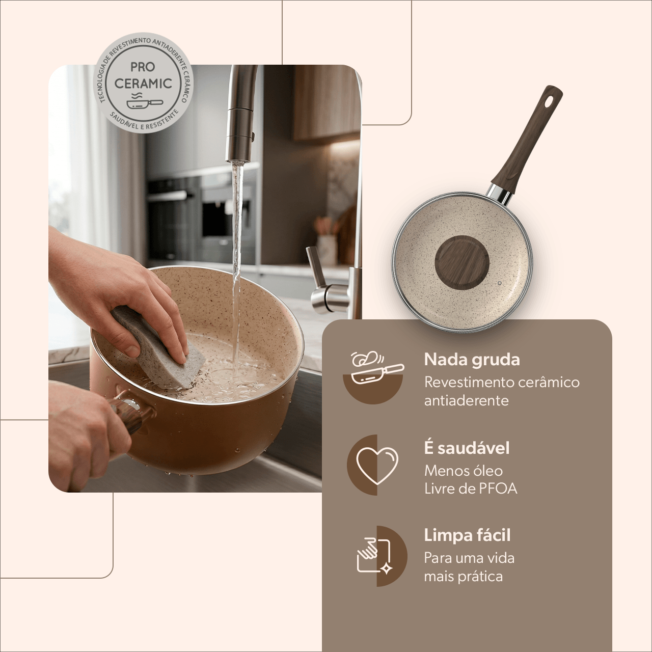 Panela com Tampa Brinox Primea Ceramic Life Ø16cm 1,45 Litros